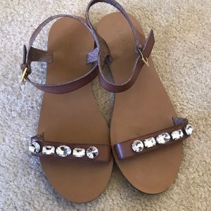 J.Crew Brown Leather Sandals with Bling